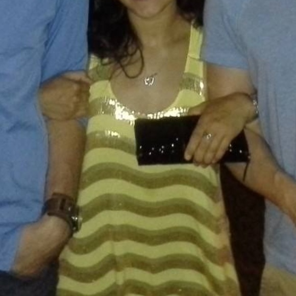 BEBE Yellow Sequin Stripe Racerback Tank - Picture 3 of 3